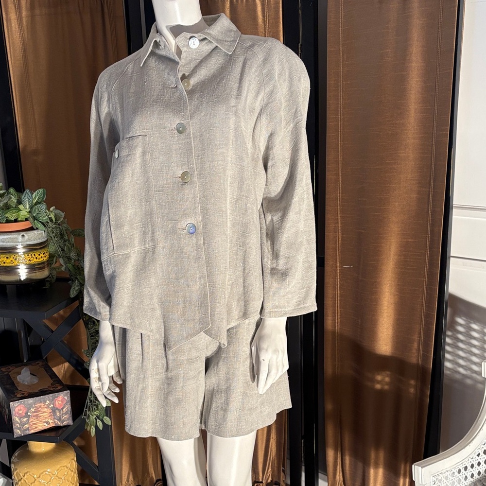 Elegant Raw Silk Tan Suit of Jacket And Shorts